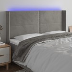 vidaXL Tăblie de pat cu LED, gri deschis, 183x16x118/128 cm, catifea vidaXL Tăblie de pat cu LED, gri deschis, 183x16x118/128 cm, catifea