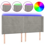 vidaXL Tăblie de pat cu LED, gri deschis, 203x16x118/128 cm, catifea vidaXL Tăblie de pat cu LED, gri deschis, 203x16x118/128 cm, catifea