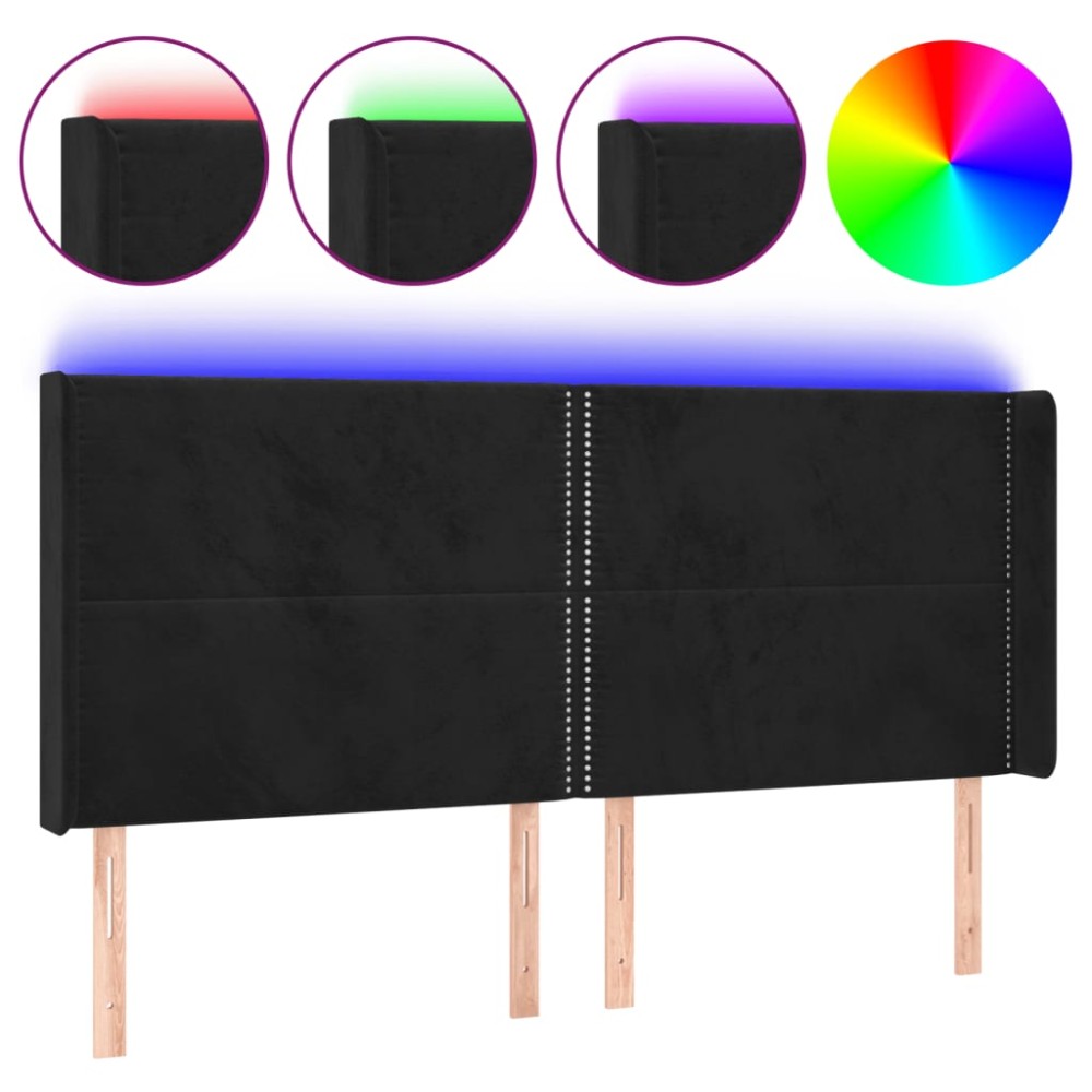 vidaXL Tăblie de pat cu LED, negru, 203x16x118/128 cm, catifea