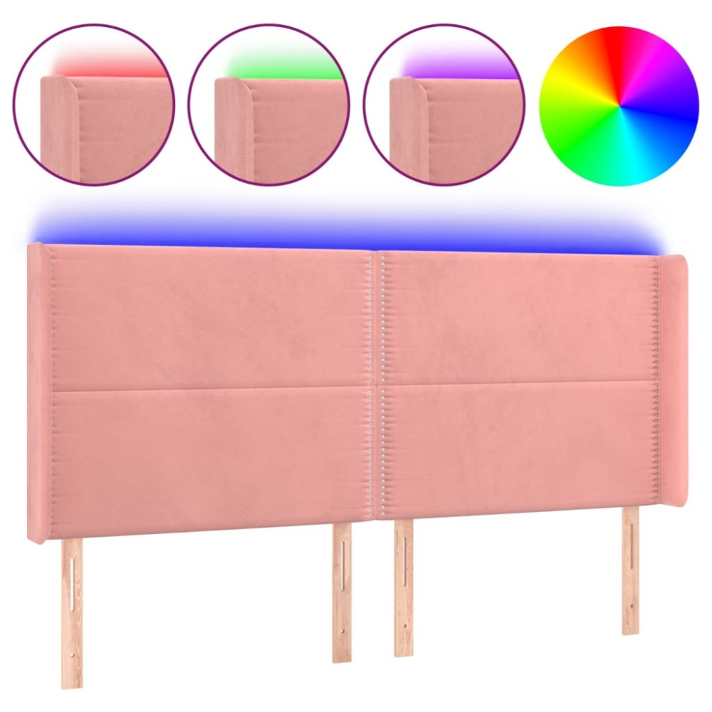 vidaXL Tăblie de pat cu LED, roz, 203x16x118/128 cm, catifea