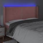 vidaXL Tăblie de pat cu LED, roz, 203x16x118/128 cm, catifea