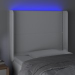 vidaXL Tăblie de pat cu LED, alb, 83x16x118/128 cm, piele ecologică