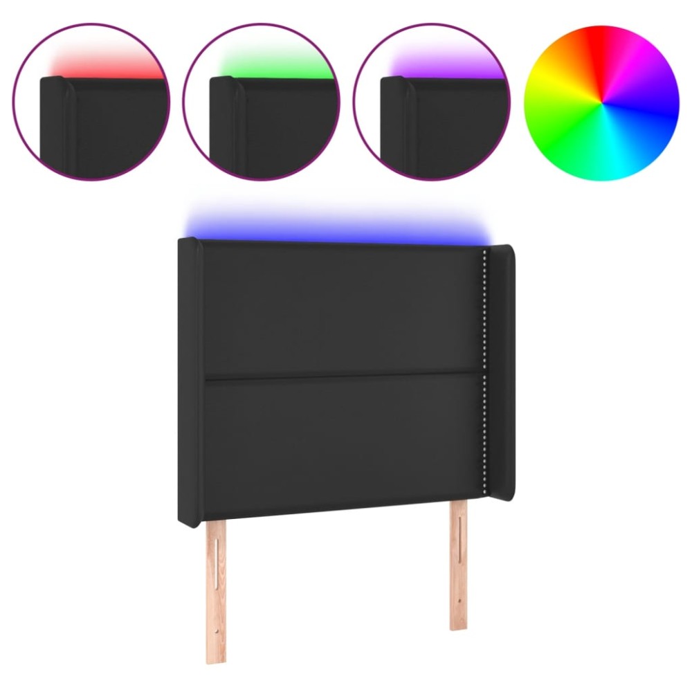 vidaXL Tăblie de pat cu LED, negru, 93x16x118/128 cm, piele ecologică