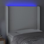 vidaXL Tăblie de pat cu LED, alb, 93x16x118/128 cm, piele ecologică