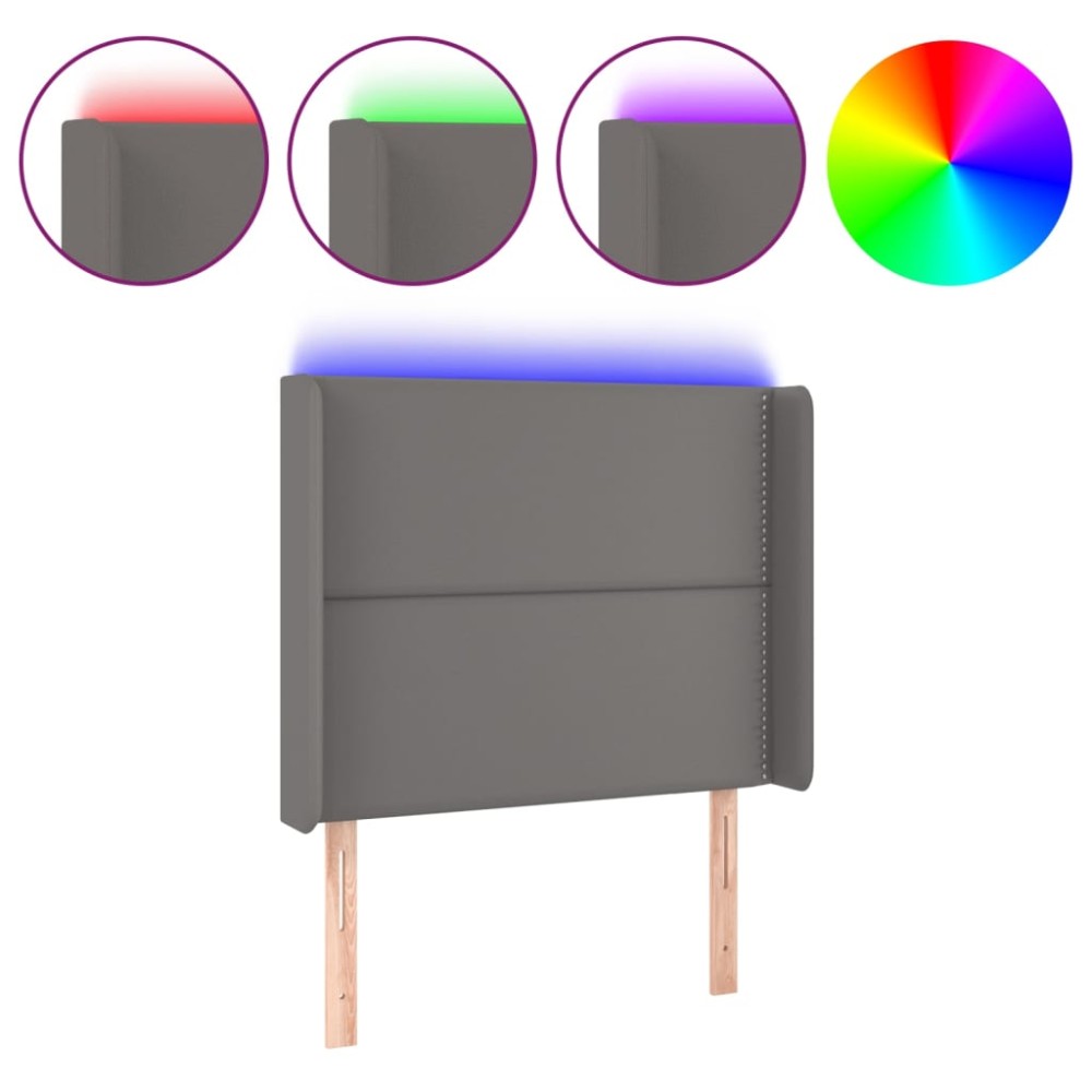 vidaXL Tăblie de pat cu LED, gri , 93x16x118/128 cm, piele ecologică