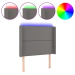vidaXL Tăblie de pat cu LED, gri , 93x16x118/128 cm, piele ecologică