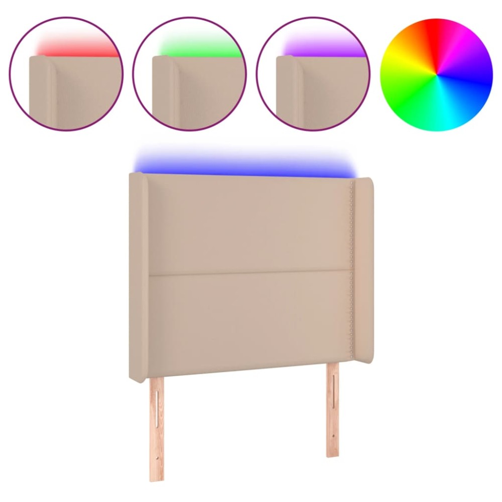 vidaXL Tăblie de pat cu LED cappuccino 93x16x118/128cm piele ecologică