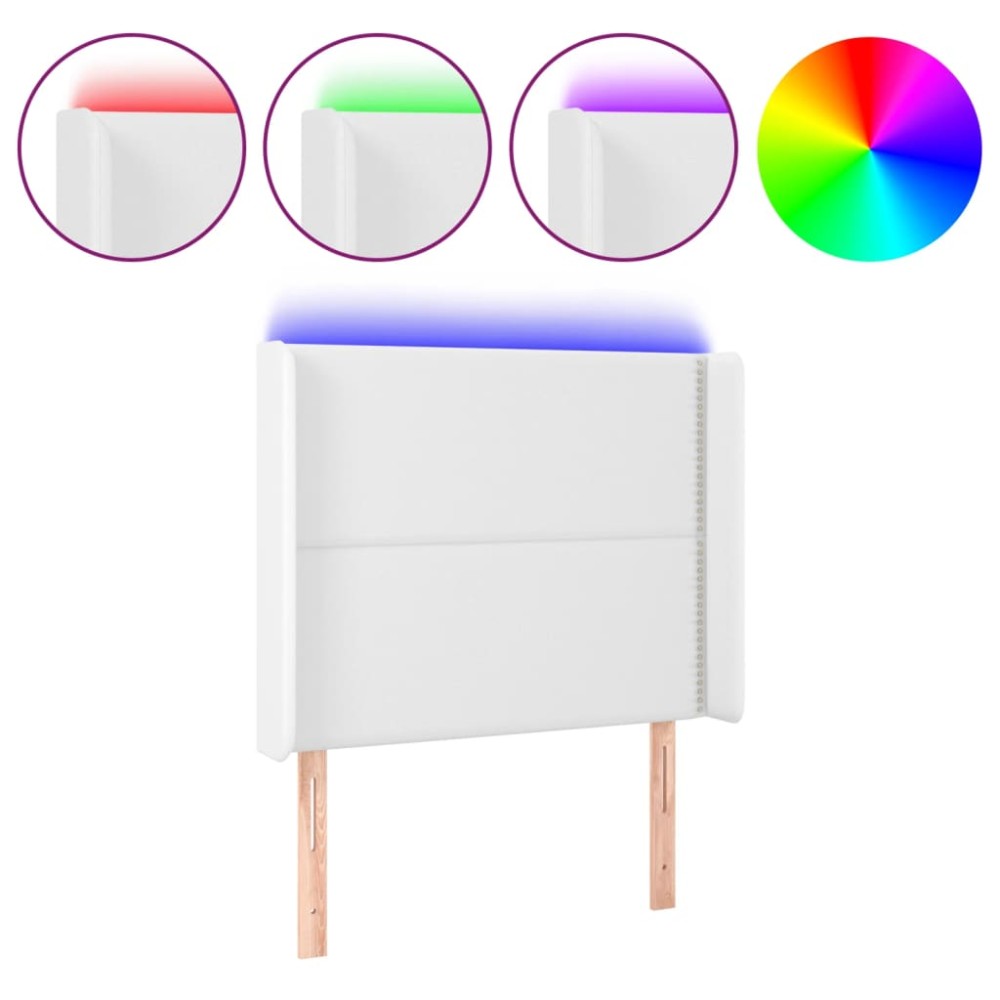 vidaXL Tăblie de pat cu LED, alb, 103x16x118/128 cm, piele ecologică