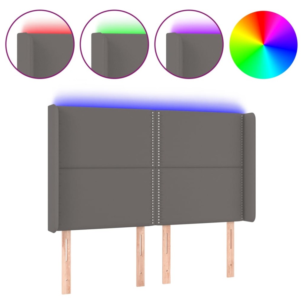 vidaXL Tăblie de pat cu LED, gri, 147x16x118/128 cm, piele ecologică