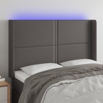 vidaXL Tăblie de pat cu LED, gri, 147x16x118/128 cm, piele ecologică vidaXL Tăblie de pat cu LED, gri, 147x16x118/128 cm, piele ecologică