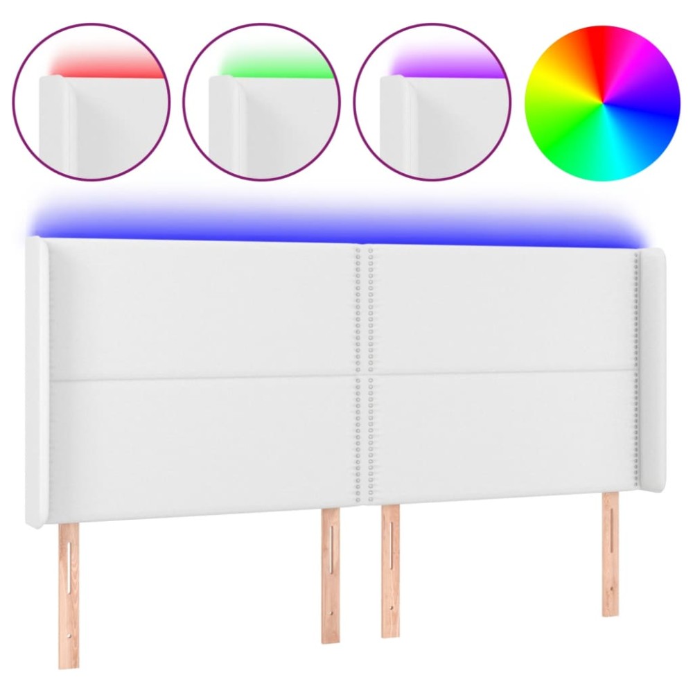 vidaXL Tăblie de pat cu LED, alb, 163x16x118/128 cm, piele ecologică