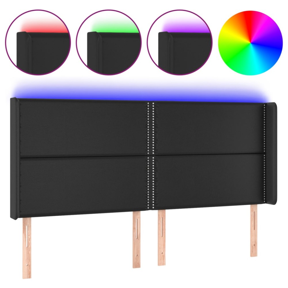 vidaXL Tăblie de pat cu LED, negru, 183x16x118/128 cm, piele ecologică