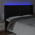 vidaXL Tăblie de pat cu LED, negru, 183x16x118/128 cm, piele ecologică vidaXL Tăblie de pat cu LED, negru, 183x16x118/128 cm, piele ecologică