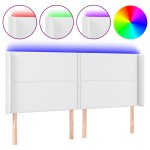 vidaXL Tăblie de pat cu LED, alb, 183x16x118/128 cm, piele ecologică vidaXL Tăblie de pat cu LED, alb, 183x16x118/128 cm, piele ecologică