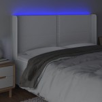 vidaXL Tăblie de pat cu LED, alb, 183x16x118/128 cm, piele ecologică vidaXL Tăblie de pat cu LED, alb, 183x16x118/128 cm, piele ecologică