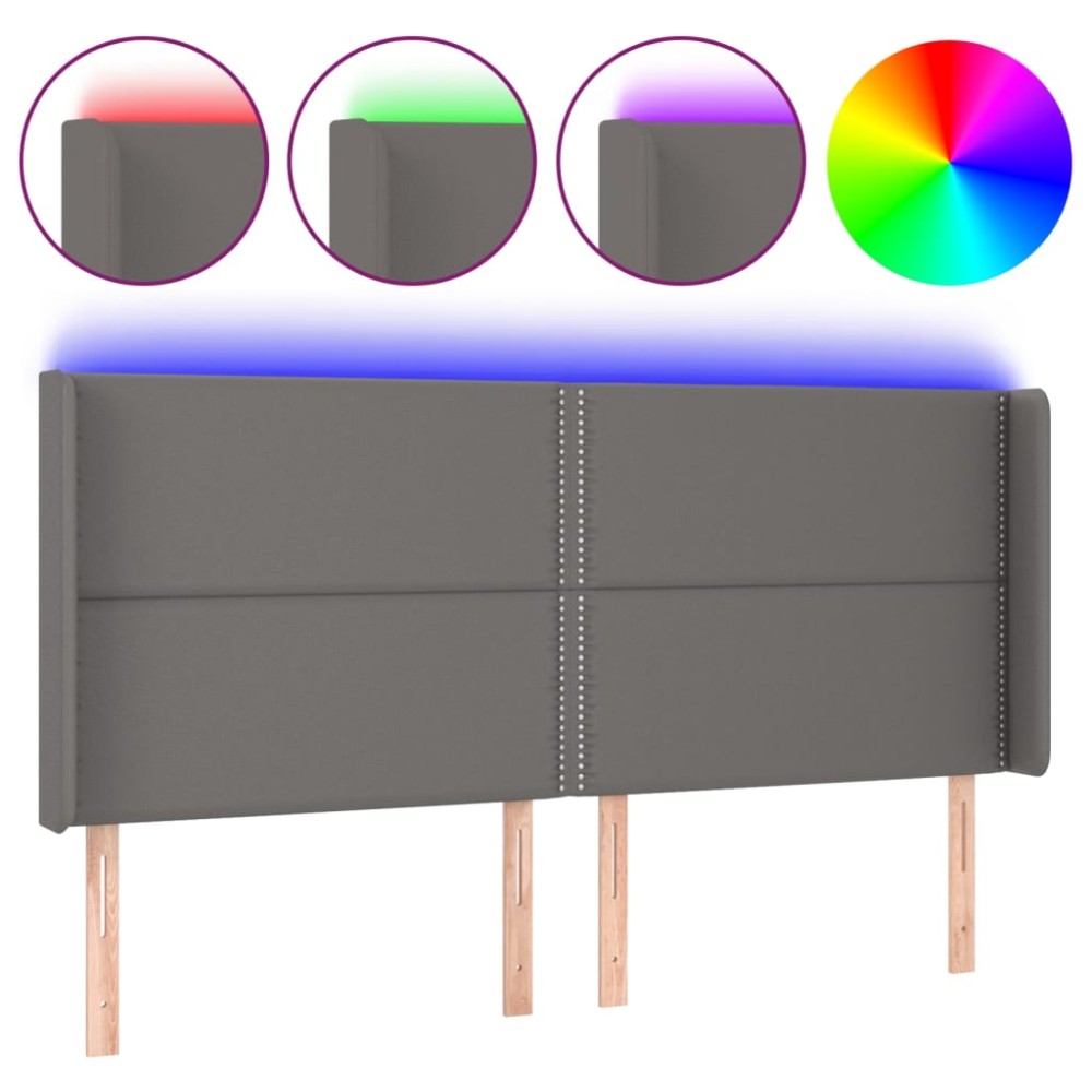 vidaXL Tăblie de pat cu LED, gri, 183x16x118/128 cm, piele ecologică