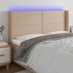 vidaXL Tăblie de pat cu LED, cappuccino, 183x16x118/128 cm, piele eco