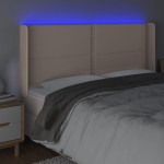 vidaXL Tăblie de pat cu LED, cappuccino, 183x16x118/128 cm, piele eco