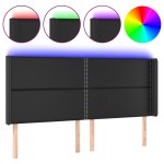 vidaXL Tăblie de pat cu LED, negru, 203x16x118/128 cm, piele ecologică vidaXL Tăblie de pat cu LED, negru, 203x16x118/128 cm, piele ecologică