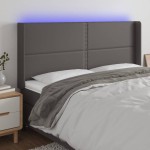 vidaXL Tăblie de pat cu LED, gri, 203x16x118/128 cm, piele ecologică vidaXL Tăblie de pat cu LED, gri, 203x16x118/128 cm, piele ecologică