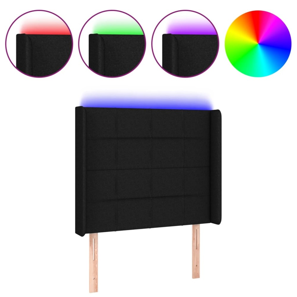 vidaXL Tăblie de pat cu LED, negru, 93x16x118/128 cm, textil