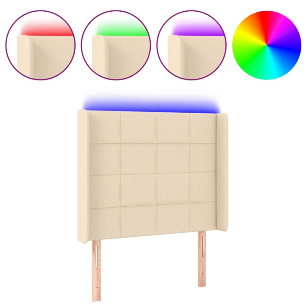 vidaXL Tăblie de pat cu LED, crem, 103x16x118/128 cm, textil
