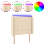 vidaXL Tăblie de pat cu LED, crem, 103x16x118/128 cm, textil
