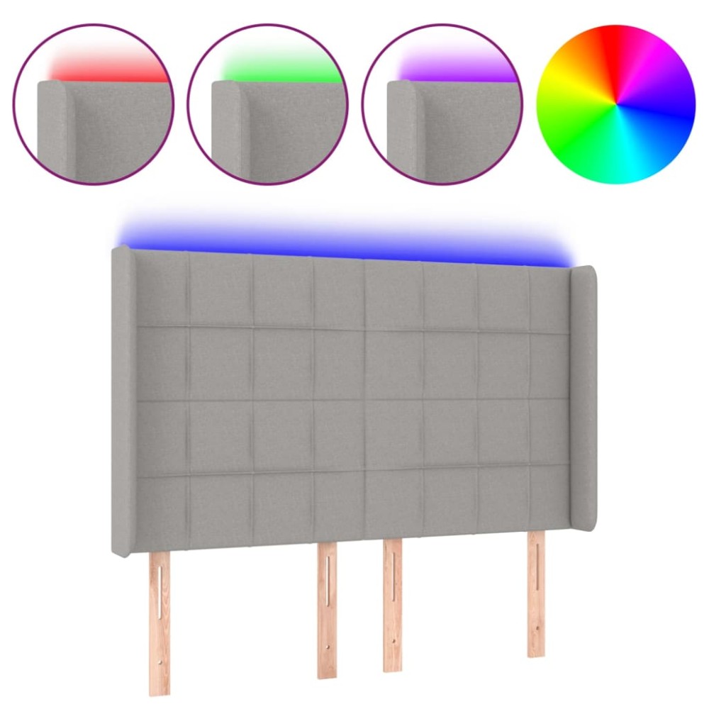 vidaXL Tăblie de pat cu LED, gri deschis, 147x16x118/128 cm, textil