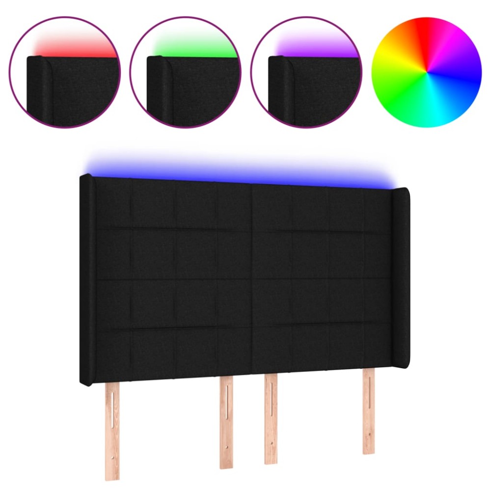 vidaXL Tăblie de pat cu LED, negru, 147x16x118/128 cm, textil