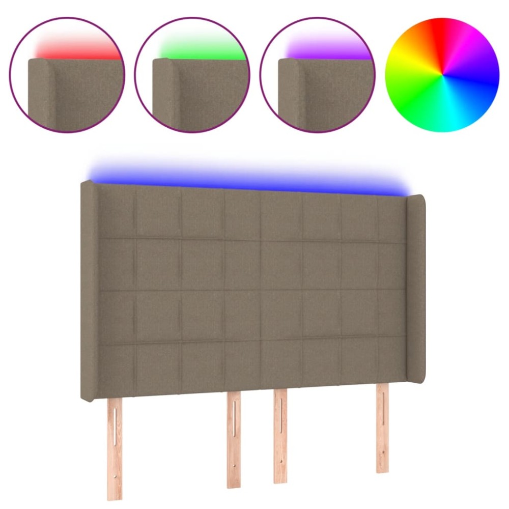 vidaXL Tăblie de pat cu LED, gri taupe, 147x16x118/128 cm, textil