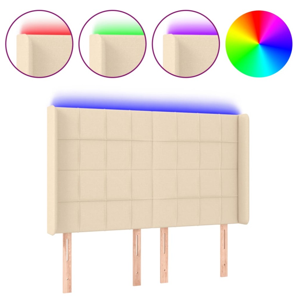 vidaXL Tăblie de pat cu LED, crem, 147x16x118/128 cm, textil