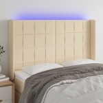 vidaXL Tăblie de pat cu LED, crem, 147x16x118/128 cm, textil vidaXL Tăblie de pat cu LED, crem, 147x16x118/128 cm, textil