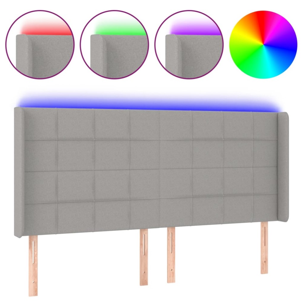 vidaXL Tăblie de pat cu LED, gri deschis, 163x16x118/128 cm, textil