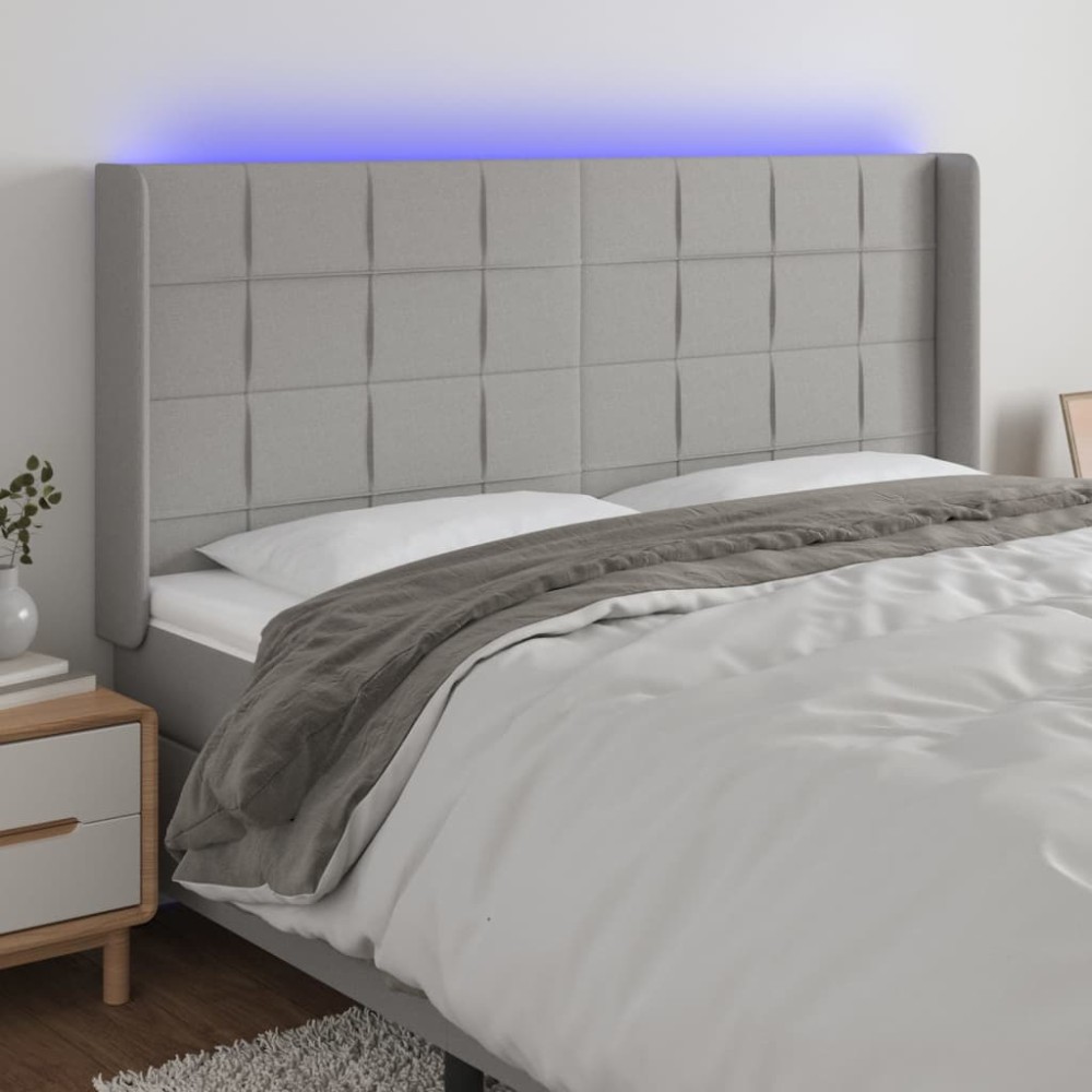 vidaXL Tăblie de pat cu LED, gri deschis, 163x16x118/128 cm, textil