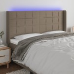 vidaXL Tăblie de pat cu LED, gri taupe, 183x16x118/128 cm, textil