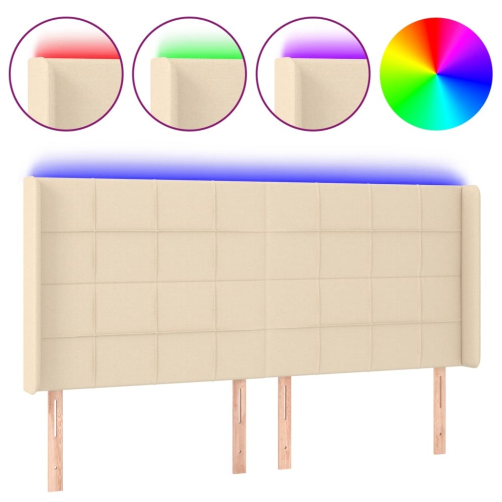 vidaXL Tăblie de pat cu LED, crem, 183x16x118/128 cm, textil