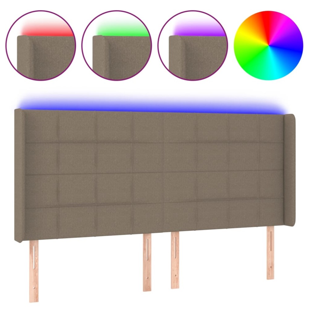 vidaXL Tăblie de pat cu LED, gri taupe, 203x16x118/128 cm, textil
