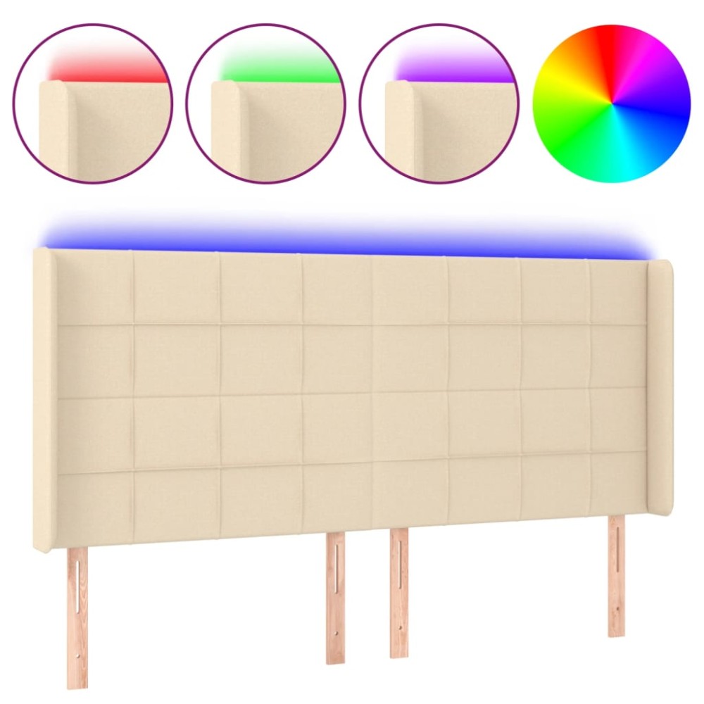 vidaXL Tăblie de pat cu LED, crem, 203x16x118/128 cm, textil