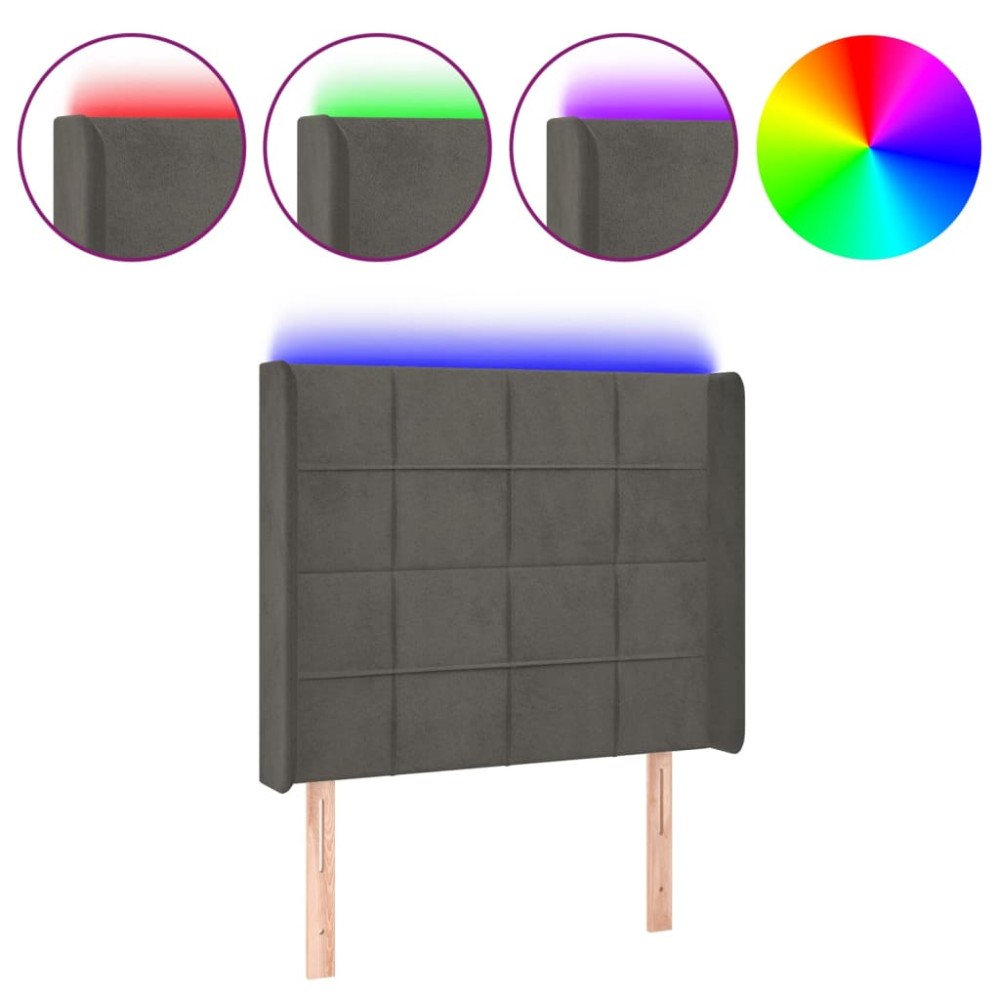 vidaXL Tăblie de pat cu LED, gri închis, 83x16x118/128 cm, catifea