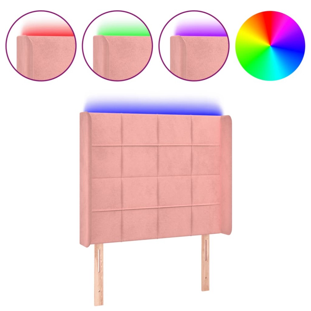 vidaXL Tăblie de pat cu LED, roz, 83x16x118/128 cm, catifea