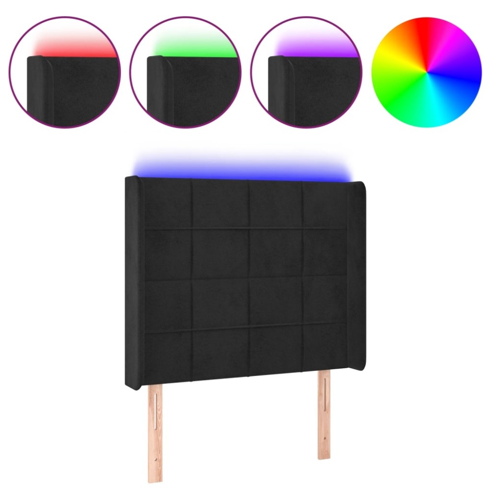 vidaXL Tăblie de pat cu LED, negru, 93x16x118/128 cm, catifea