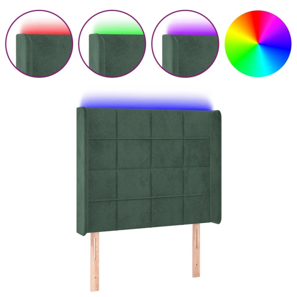 vidaXL Tăblie de pat cu LED, verde închis, 93x16x118/128cm, catifea