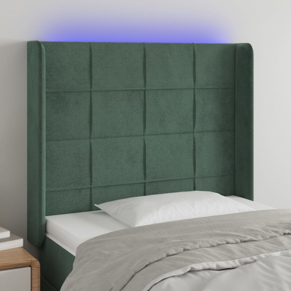 vidaXL Tăblie de pat cu LED, verde închis, 93x16x118/128cm, catifea