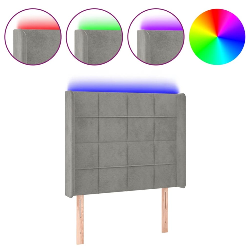 vidaXL Tăblie de pat cu LED, gri deschis, 103x16x118/128 cm, catifea