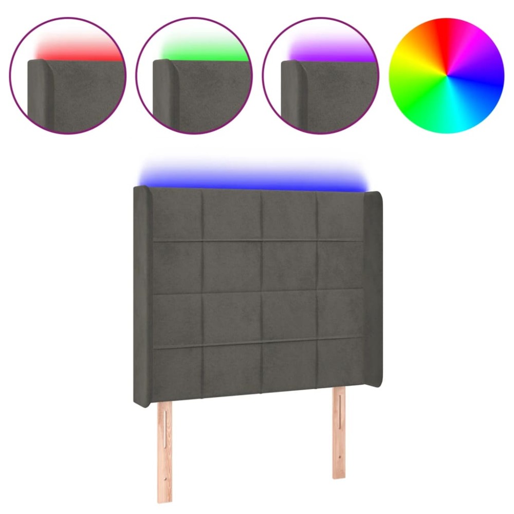vidaXL Tăblie de pat cu LED, gri închis, 103x16x118/128 cm, catifea