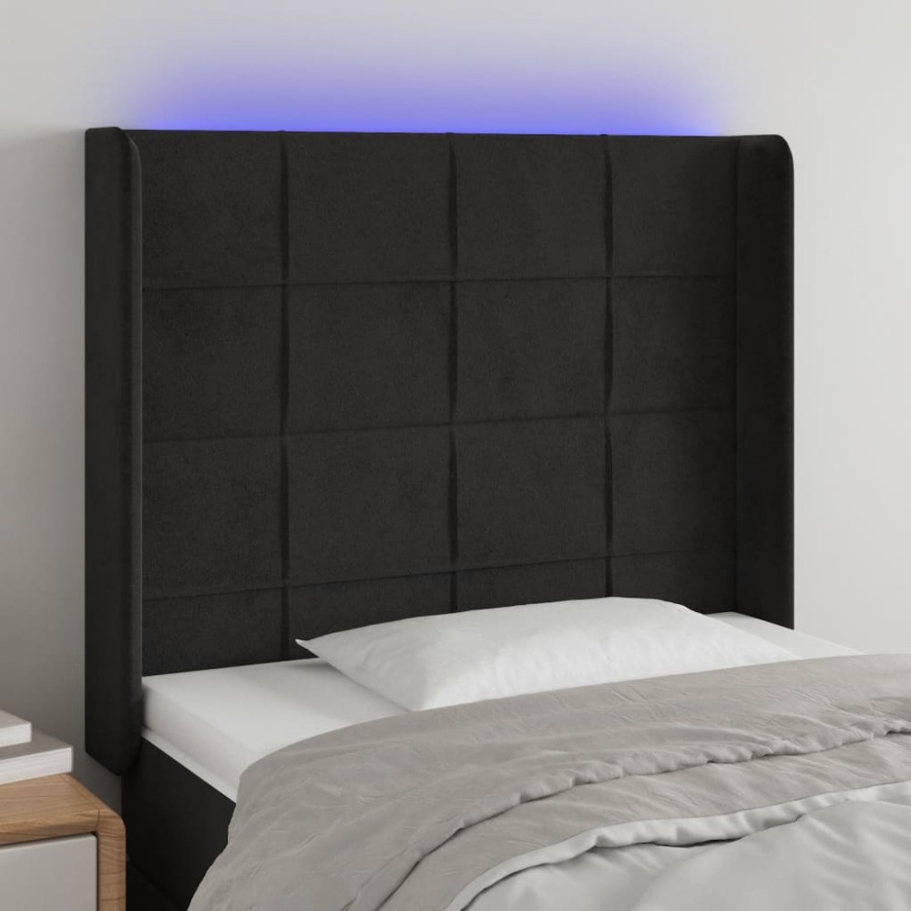vidaXL Tăblie de pat cu LED, negru, 103x16x118/128 cm, catifea