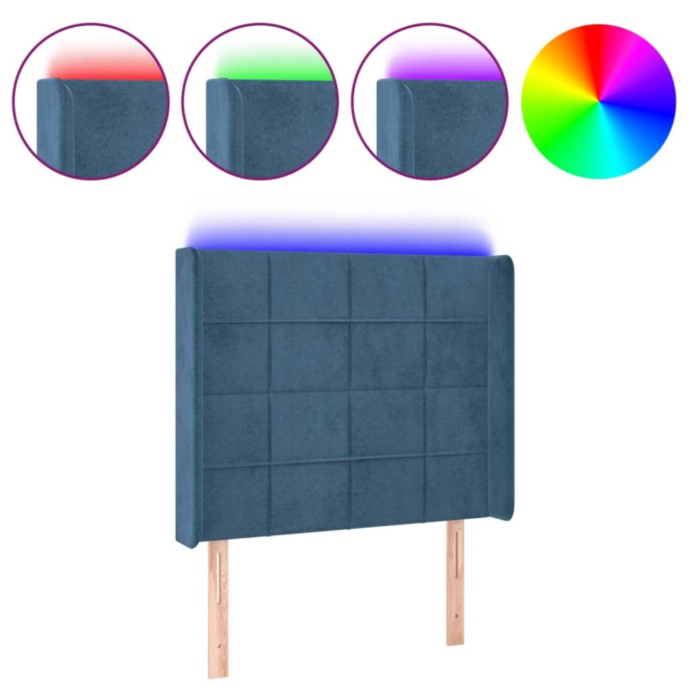 vidaXL Tăblie de pat cu LED, albastru închis, 103x16x118/128cm catifea