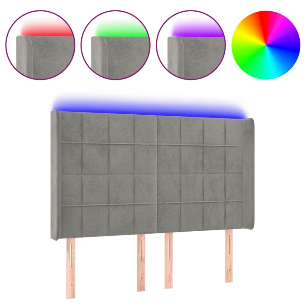 vidaXL Tăblie de pat cu LED, gri deschis, 147x16x118/128 cm, catifea