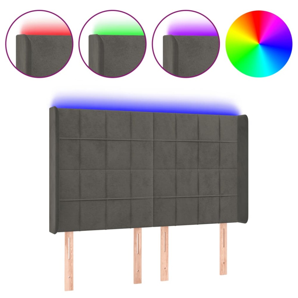 vidaXL Tăblie de pat cu LED, gri închis, 147x16x118/128 cm, catifea
