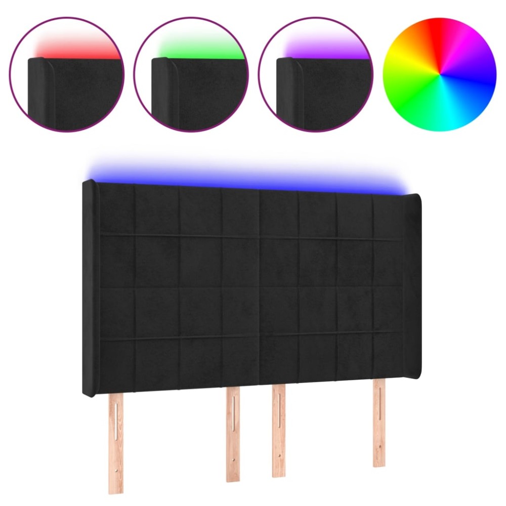 vidaXL Tăblie de pat cu LED, negru, 147x16x118/128 cm, catifea
